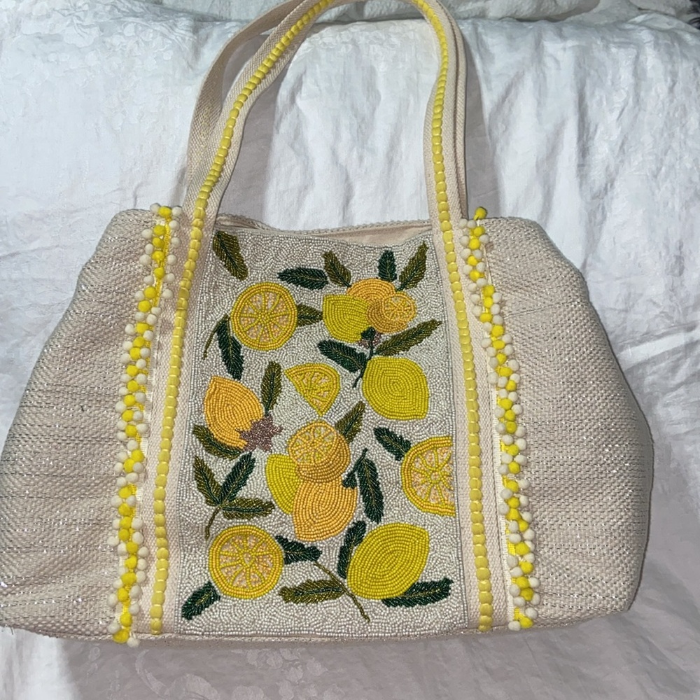 RARE Like new America & Beyond Lemon Hand Beaded beach Tote - Picture 9 of 16